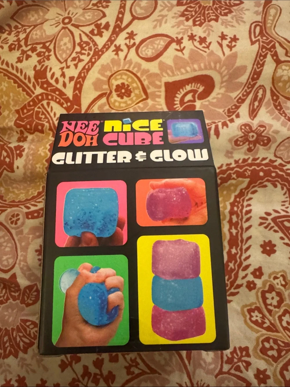 Nee Doh Nice Cube Glitter & Glow Super Solid Squish - Pink